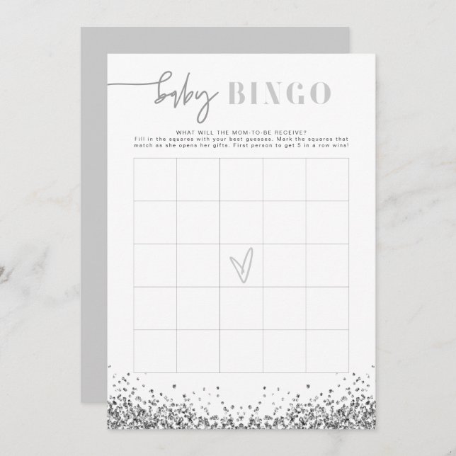 REGINA Silver Sequins Baby Shower Bingo Game Invitation (Front/Back)