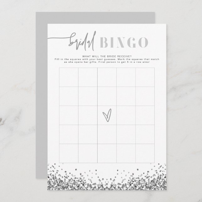  REGINA Silver Sequins Bridal Shower Bingo Game Invitation (Front/Back)