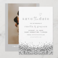 REGINA Silver Sequins Glitter Save The Date