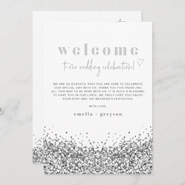 REGINA Silver Sequins Welcome Letter Timeline Card (Front/Back)