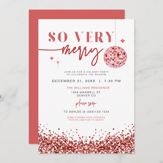 REGINA So Very Merry Red Sequins Christmas Party Invitation (Front/Back)