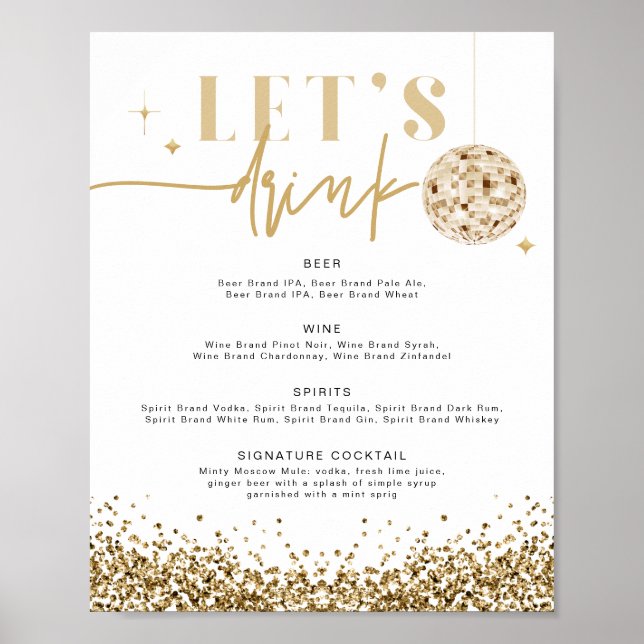 REGINA Yellow Gold Disco Let's Drink Bar Menu  Pos Poster (Front)