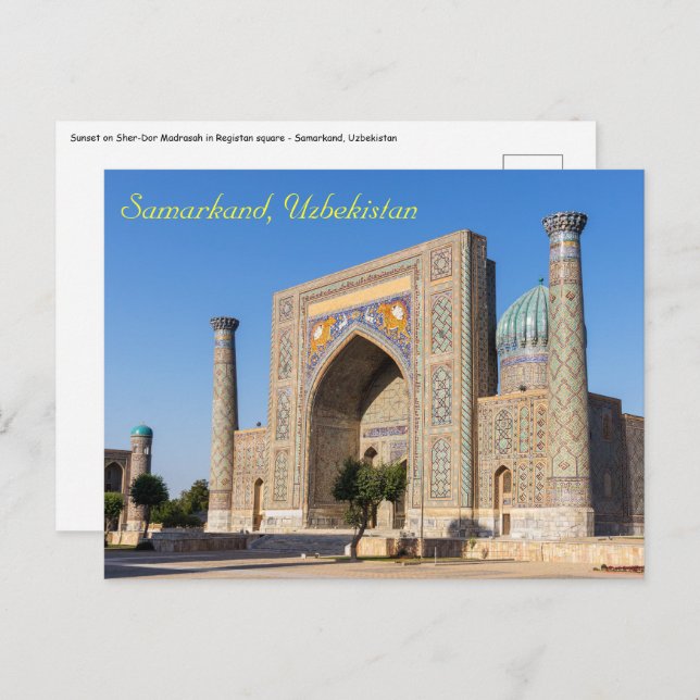 Registan square at sunset - Samarkand, Uzbekistan Postcard (Front/Back)