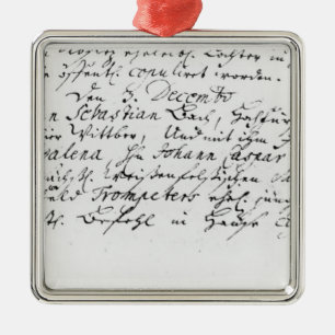 Register of Bach's wedding to Anna Metal Ornament