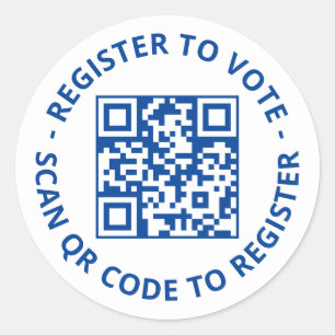 Register to vote custom QR Code blue and white Classic Round Sticker