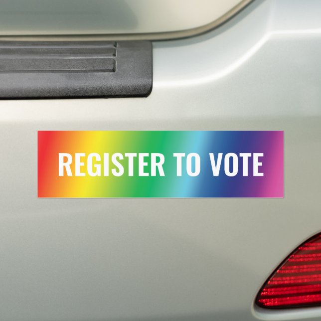 Register to vote rainbow gradient typography pride bumper sticker (On Car)