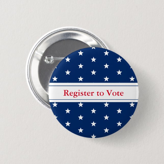 Register to Vote Red White and Blue with Stars 6 Cm Round Badge (Front & Back)