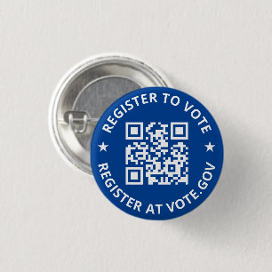 Register to vote scannable custom QR Code blue 3 Cm Round Badge