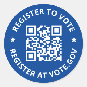 Register to vote scannable custom QR Code blue Classic Round Sticker