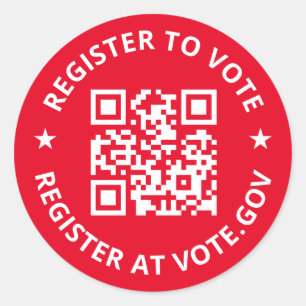 Register to vote scannable custom QR Code red Classic Round Sticker