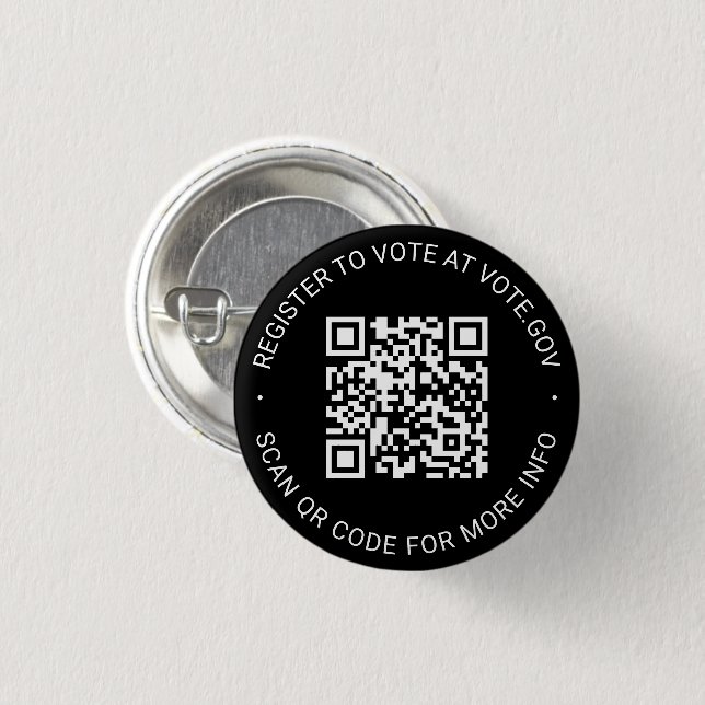 Register to vote scannable QR Code custom black 3 Cm Round Badge (Front & Back)