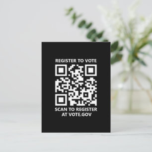 Register to vote scannable QR Code custom black Postcard