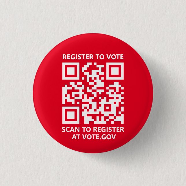 Register to vote scannable QR Code custom red 3 Cm Round Badge (Front)