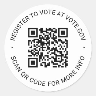 Register to vote scannable QR Code custom white Classic Round Sticker