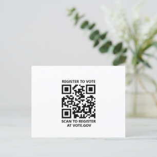 Register to vote scannable QR Code custom white Postcard