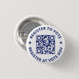 Register to vote scannable QR Code navy blue white 3 Cm Round Badge