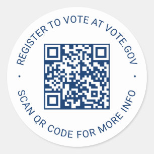 Register to vote scannable QR Code navy blue white Classic Round Sticker