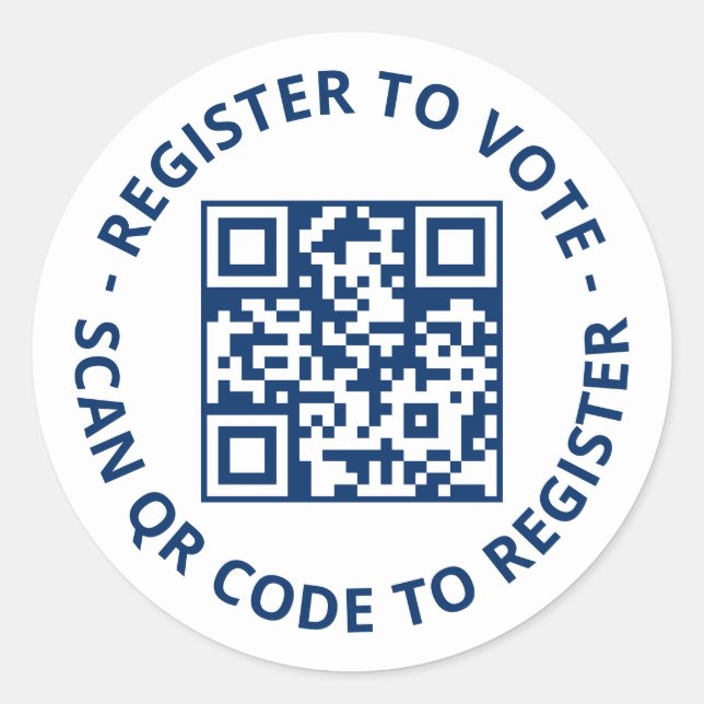 Register to vote scannable QR Code navy white Classic Round Sticker (Front)