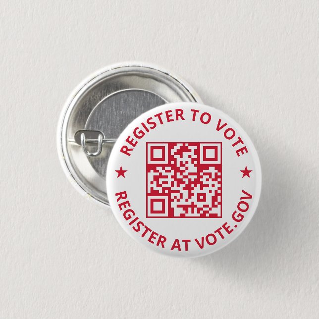 Register to vote scannable QR Code red and white 3 Cm Round Badge (Front & Back)