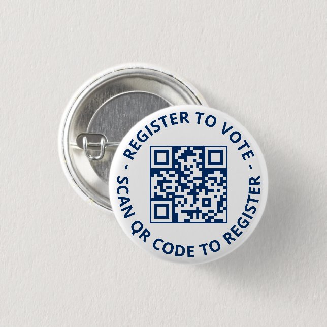 Register to vote scannable QR Code white navy 3 Cm Round Badge (Front & Back)
