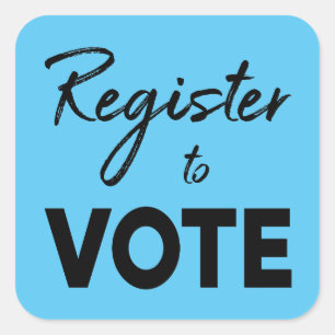 Register to Vote, stylish black typography on blue Square Sticker