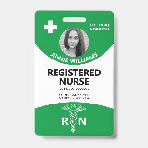 Registered nurse caduceus and logo green photo id badge