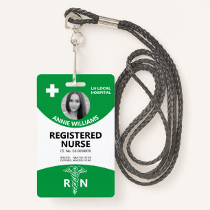 Registered nurse caduceus and logo green photo id ID badge