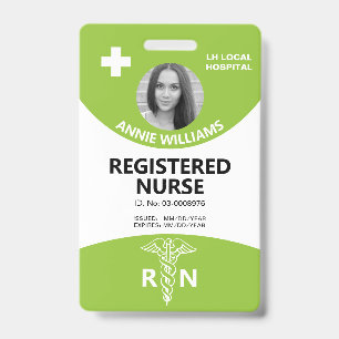 Registered nurse caduceus and logo lime photo id badge