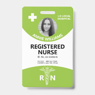 Registered nurse caduceus and logo lime photo id badge