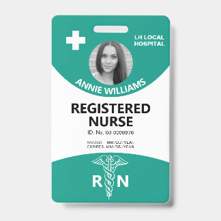 Registered nurse caduceus and logo teal photo id badge