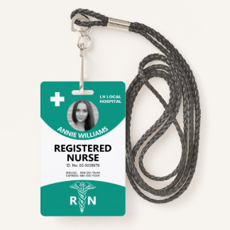 Registered nurse caduceus and logo teal photo id ID badge