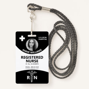Registered nurse caduceus black, white photo id ID badge