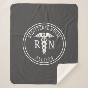 Registered Nurse Caduceus Grey Personalised Sherpa Blanket