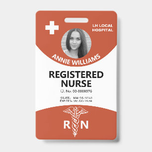 Registered nurse caduceus, logo terracotta photo ID badge