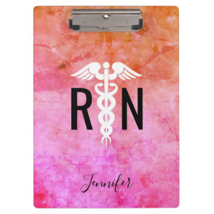 Registered Nurse Caduceus Pink Orange Watercolor Clipboard
