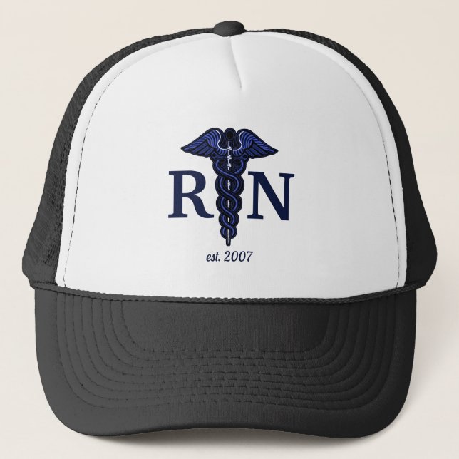 Registered Nurse Caduceus RN Customisable Year Trucker Hat (Front)
