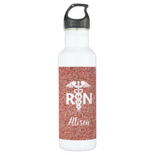 Registered Nurse Caduceus Rose Gold Glitter Custom 710 Ml Water Bottle