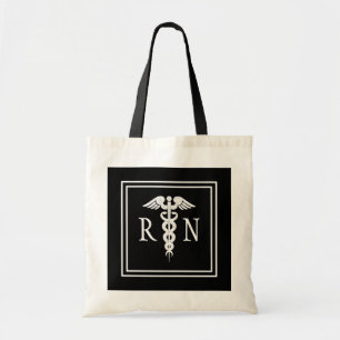 Registered Nurse Elegant White Caduceus Budget Tot Tote Bag
