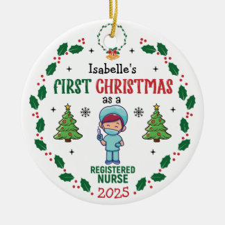 Registered Nurse First Christmas Personalised Tree Ceramic Ornament