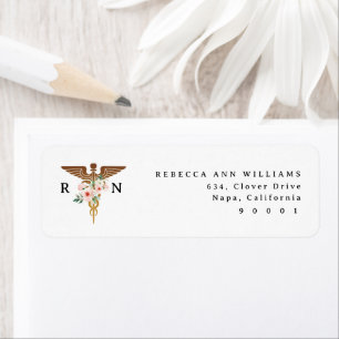 Registered Nurse Floral Caduseus Return Address  Label
