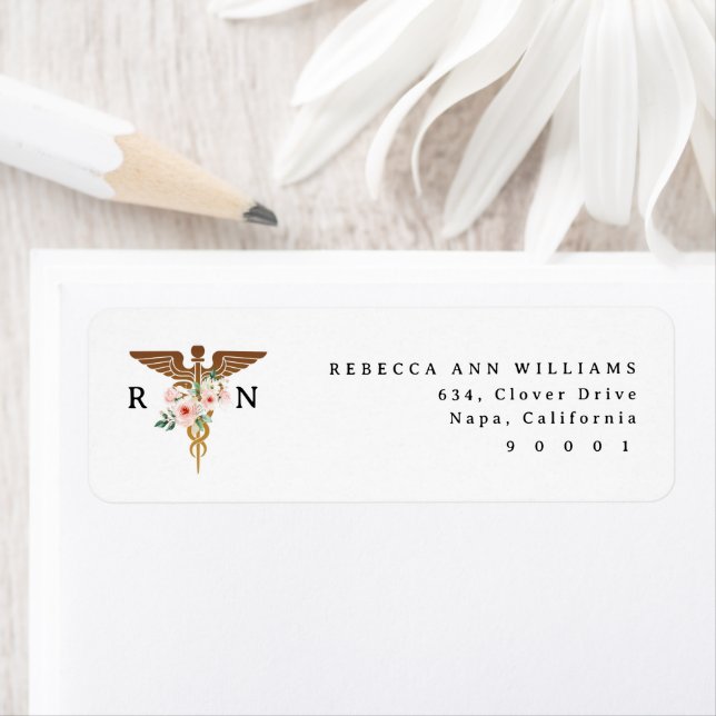 Registered Nurse Floral Caduseus Return Address  Label (Insitu)