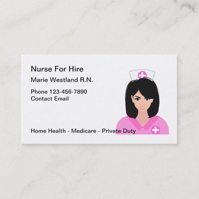 Registered Nurse For Hire Medical Professional  Business Card (Front)