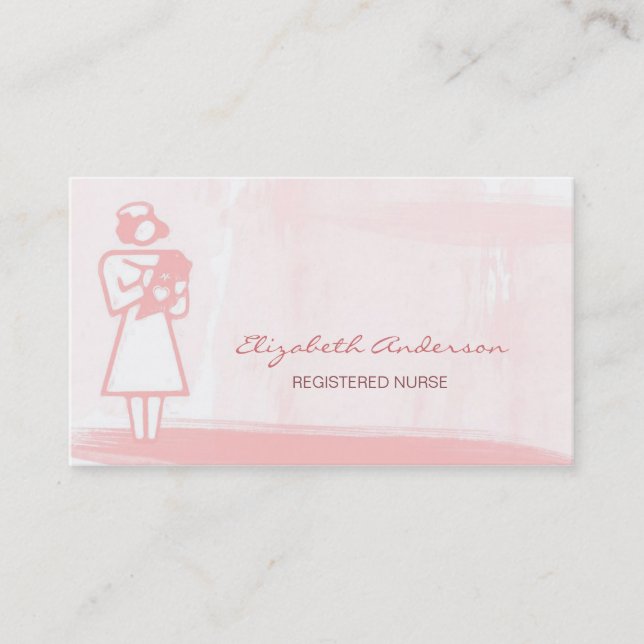 Registered Nurse Girly Pink Watercolor Health Care Business Card (Front)