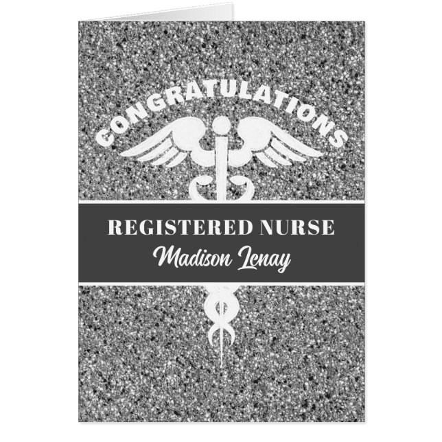 Registered Nurse Graduate Modern Silver Black Name (Front)
