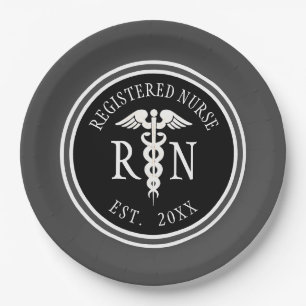 Registered Nurse Graduation Party Black Grey Paper Plate