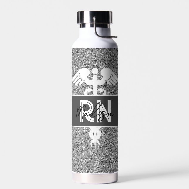 Registered Nurse Graduation Silver Personalised Water Bottle (Left)