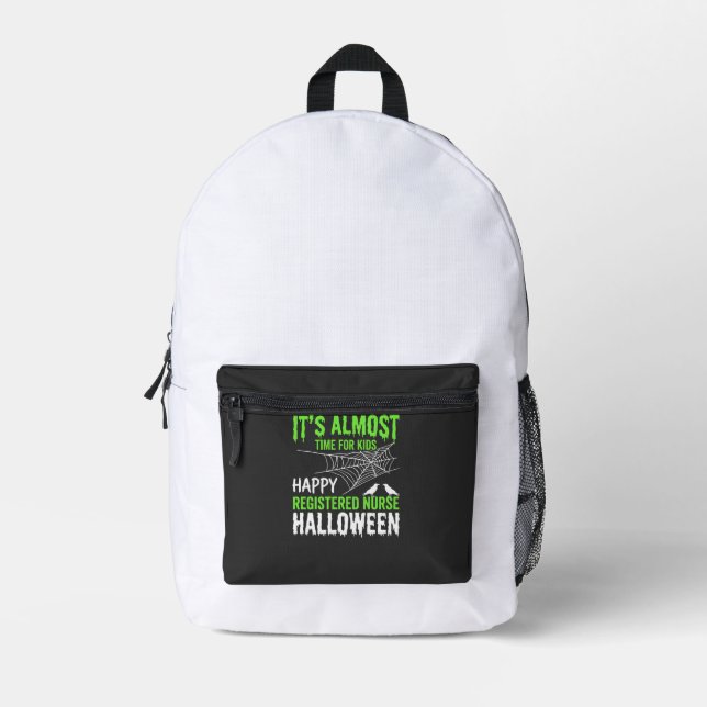 Registered Nurse Halloween Spiderweb and Raven Printed Backpack (Front)