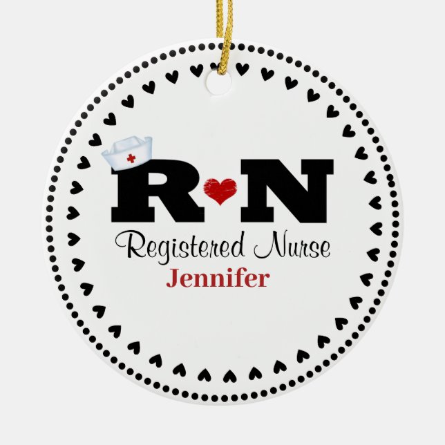 Registered Nurse-hearts and nurse cap Ceramic Ornament (Front)