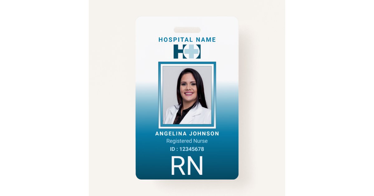 Registered Nurse ID Identification Name Photo Blue ID Badge Zazzle