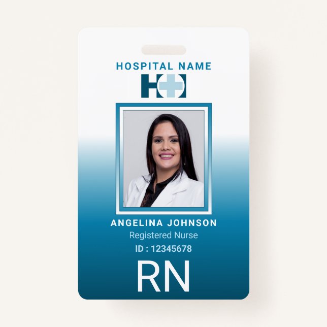 Registered Nurse ID Identification Name Photo Blue ID Badge (Front)